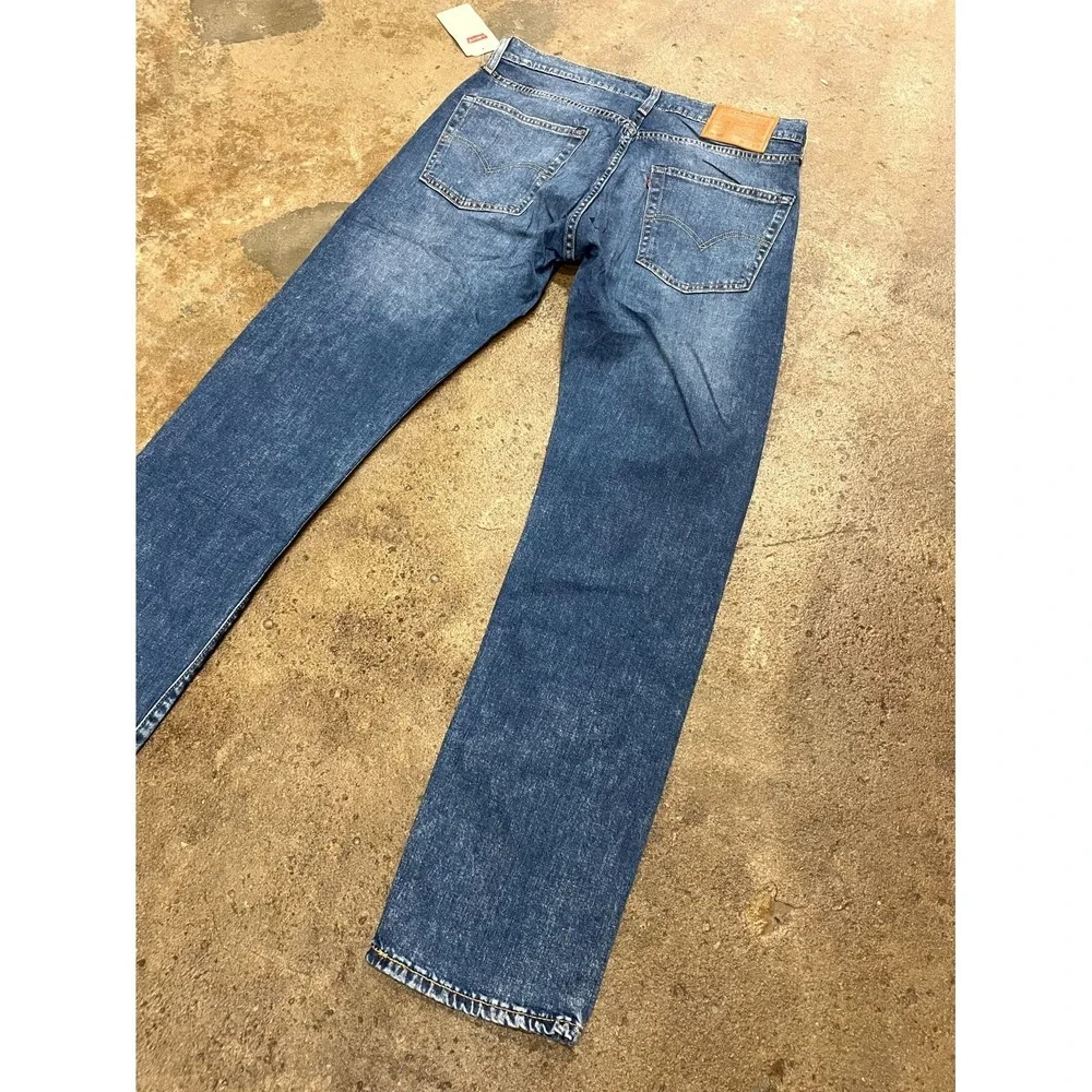 Levi's 502 Straight Jeans Mens‎ 32x32 Blue Whiskering Denim Logo Cotton Stretch